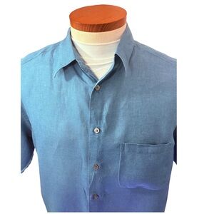 Banana Republic Sz Lg Men's Irish Linen Blue Button-Down Shirt